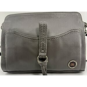 The Sak Purse Pebble Leather Crossbody Bag Gray “Happy & Free” Soft EUC